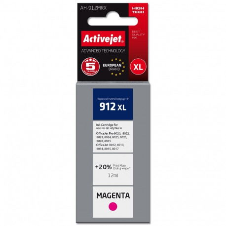 Activejet AH-912MRX Ink (replacement for HP 912XL 3YL82AE; Premium; 990 pages; 12 ml, magenta)