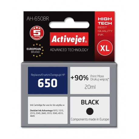 Activejet AH-650BR tint (asendus HP 650 CZ101AE; premium; 20 ml; must)