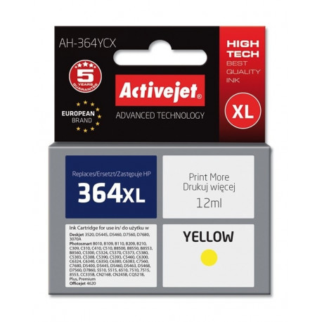 Activejet AH-364YCX tindikassett (asendus HP 364XL CB325EE; premium; 12 ml; kollane)