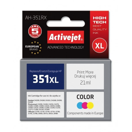 Activejet AH-351RX tindikassett (asendus HP 351XL CB338EE; premium; 21 ml; värviline)