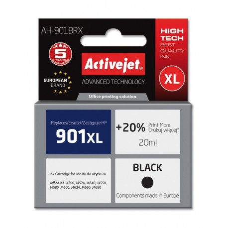 Activejet AH-901BRX tindikassett (asendus HP 901XL CC654AE; premium; 20 ml; must)