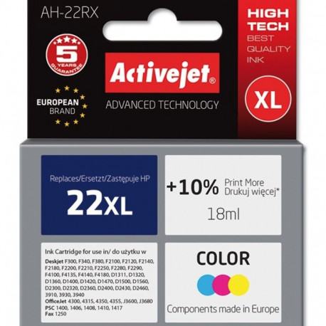 Activejet AH-22RX tindikassett (asendus HP 22XL C9352A; premium; 18 ml; värviline)