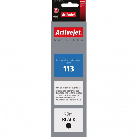 Activejet AE-113Bk Ink Bottle (Replacement Epson 113 C13T06B140; Supreme; 70ml; Black)