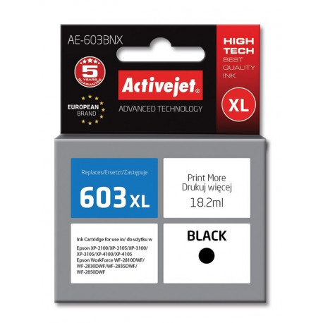 Activejet AE-603BNX tindikassett (asendus Epson 603XL T03A14; Supreme; 18,2 ml; must)