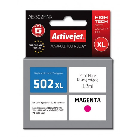 Activejet AE-502MNX tindikassett (asendus Epson 502XL W34010; Supreme; 12 ml; magenta)
