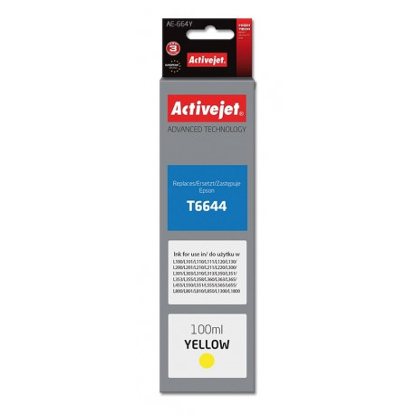 Activejet AE-664Y Ink Bottle (Replacement Epson T6644; Supreme; 100 ml; Yellow)