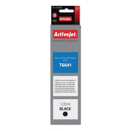 Activejet AE-664Bk Ink Bottle (Replacement Epson T6641; Supreme; 100 ml; Black)
