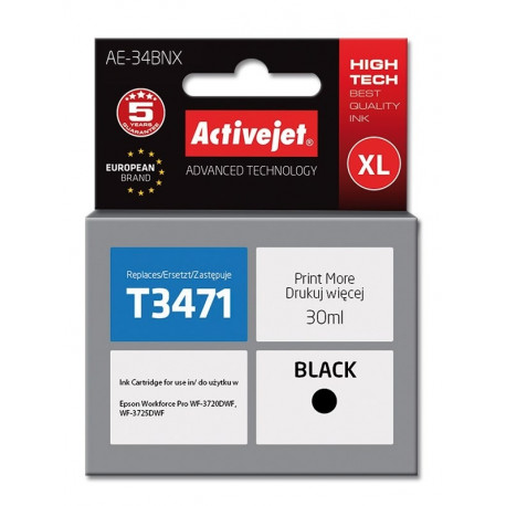 Activejet AE-34BNX tindikassett (asendus Epson 34XL T3471; Supreme; 30 ml; must)