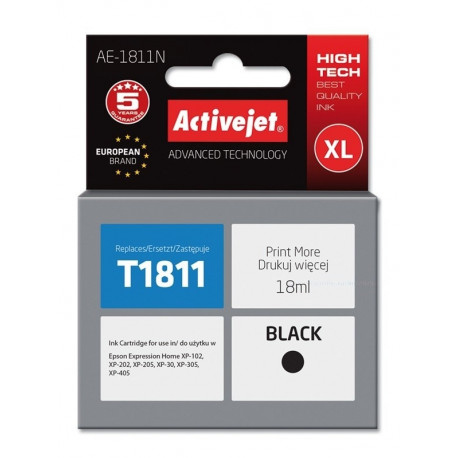 Activejet AE-1811N tindikassett (asendus Epson 18XL T1811; Supreme; 18 ml; must)