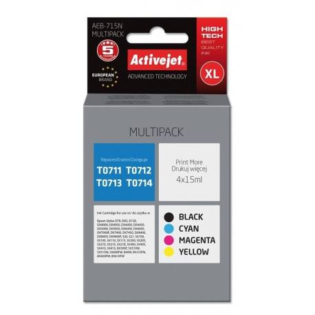 Activejet AEB-715N Ink (replacement for Epson T0715; Supreme; 4 x 15 ml; black, magenta, cyan, yello