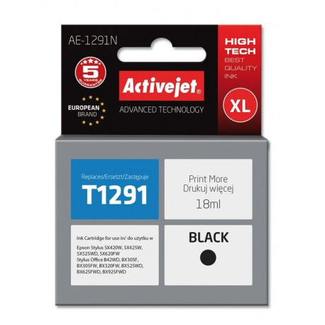 Activejet AE-1291N tindikassett (asendus Epson T1291; Supreme; 18 ml; must)