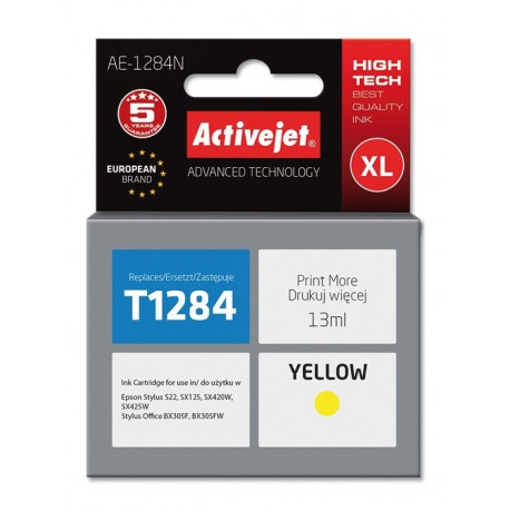Activejet AE-1284N tindikassett (asendus Epson T1284; Supreme; 13 ml; kollane)