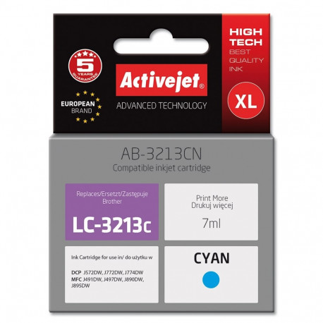 Activejet AB-3213CN Ink cartridge (replacement for Brother LC3213C; Supreme; 7 ml; cyan)