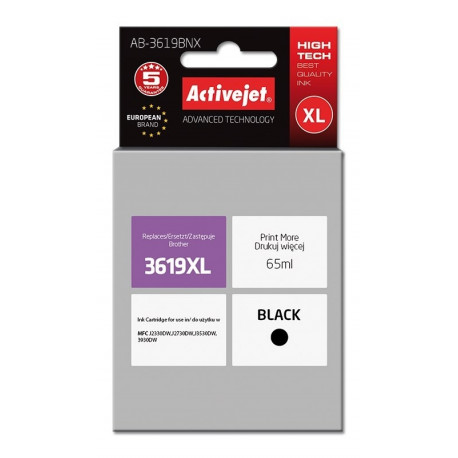 Activejet AB-3619BNX tindikassett (asendus Brother LC3619Bk XL; Supreme; 65 ml; must)