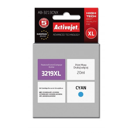 Activejet AB-3219CNX tindikassett (asendus Brother LC3219C XL; Supreme; 20 ml; tsüaan)