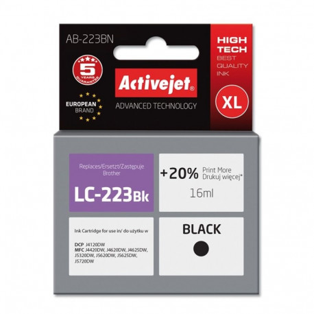 Activejet AB-223BN tindikassett (asendus Brother LC223BK; Supreme; 16 ml; must)