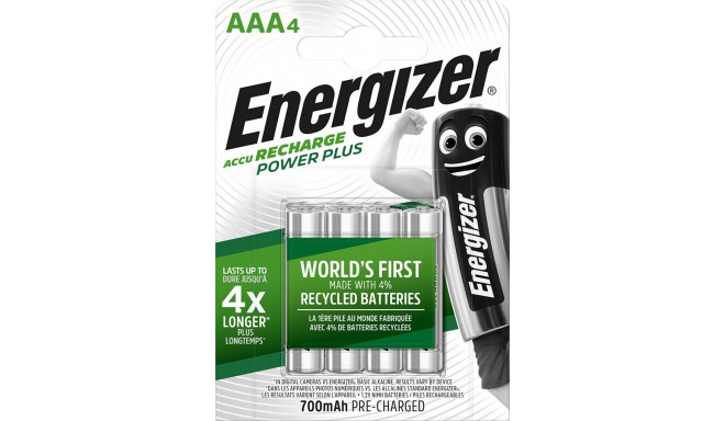 ENERGIZER BATTERY Accu Recharge Power Plus 700 mAh AAA HR3/4 Rechargeable, 4 pieces