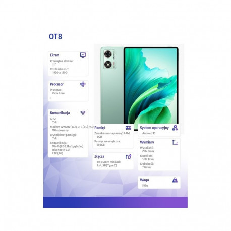 Tablet OT8 4G 11 6/256GB no charger gree