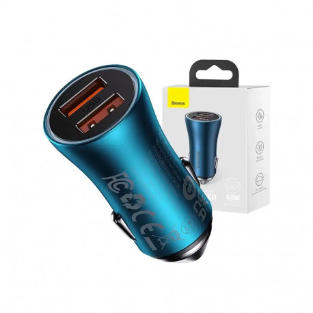 Baseus Golden Contactor Max car charger, 2x USB, 60W (blue)