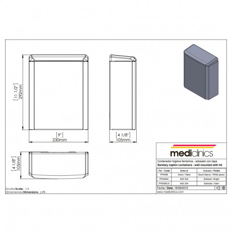 MEDICLINICS PP0006B Šiukšliadėžė Higieninėms Servetėlėms, 6 L, Juoda Epoksidinė