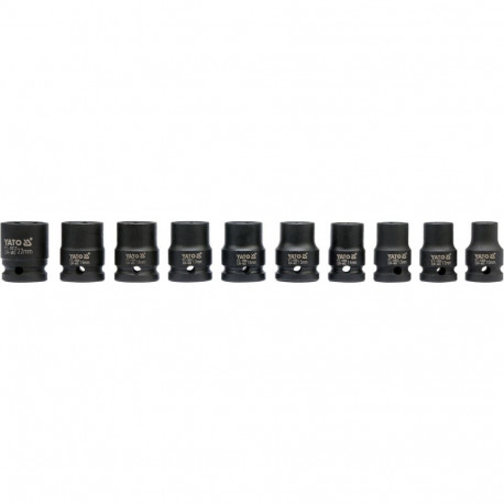 Yato YT-1025 Impact Socket Set, 10pcs, 1/2", 10-22mm, CrMo SCM-440, hexagonal, short, phosphated, AS