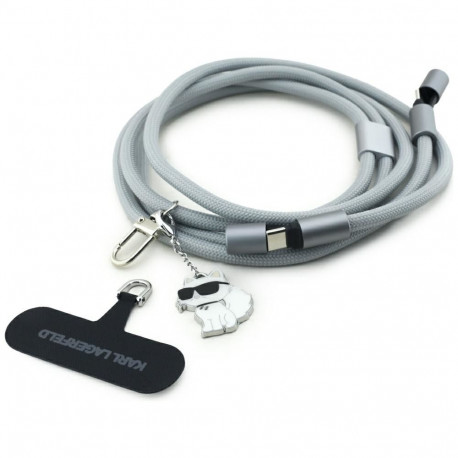 Karl Lagerfeld CBDY Choupette Charm USB-C Cable / USB-C Lanyard - Gray