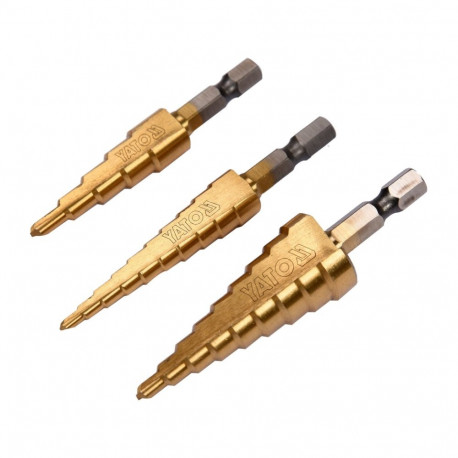Yato Step Drill Bit Set YT-44731, 3 pcs, 3-20 mm, HSS 4241, titanium nitride coating, hex shank