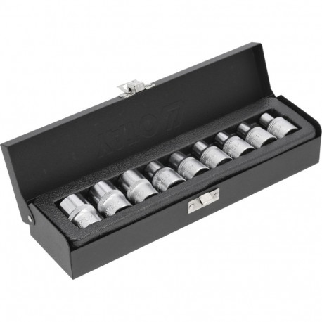 Yato socket set YT-0521, 1/2" 12.7mm, 9pcs, Torx E10-E24, CrV 50BV30, DIN 2124, chrome plated, satin