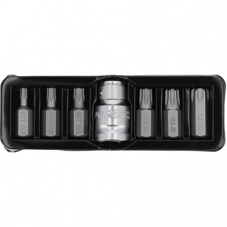Yato YT-0410 kruvikeeraja otsikute komplekt TORX, 7tk, 30mm, 10mm, 1/2", 3/8", S2, 58-62 HRC