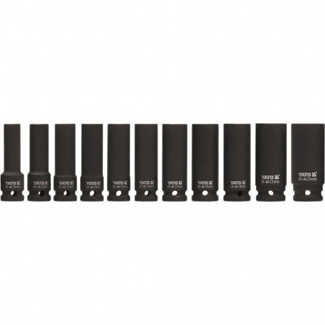 Yato YT-1054 hexagonal long impact socket set, 1/2", 11pcs, CrMo SCM-440, phosphated, AS-DRIVE