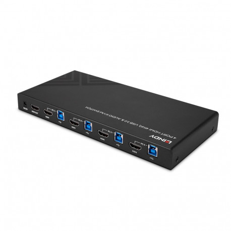 KVM Switch - LINDY 4 Port HDMI 4K60, USB 3.0 & Audio KVM Switch, Black