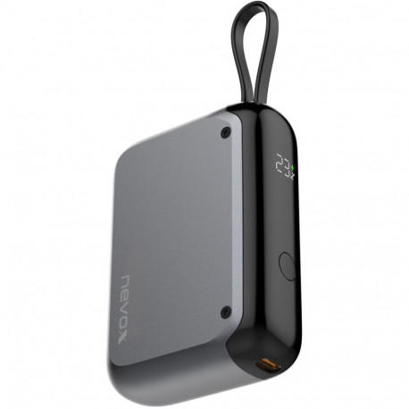Nevox POWERBANK 10000mAh, integrated USB-C cable (grey, 10,000 mAh, Power Delivery 30 Watt)