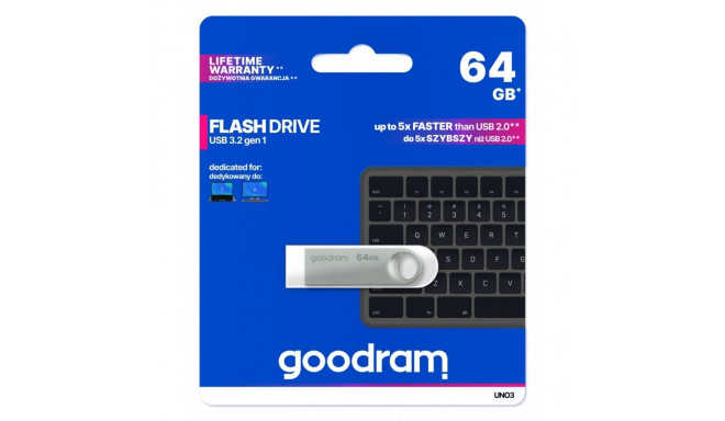GOODRAM FLASHDRIVE 64GB UNO3 hõbedane USB 3.2 Gen 1