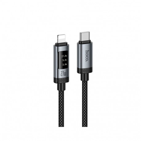 Data Cable with digital display USB C to Lightning Hoco PD 27W 1,2 m U148 black