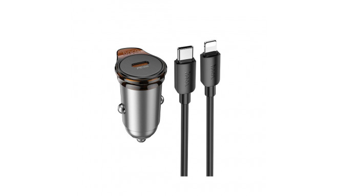 Car charger Hoco USB C QC PD 30W + cable USB C to Lightning NZ16 metal gray