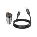 Car charger Hoco USB C QC PD 30W + cable USB C to Lightning NZ16 metal gray