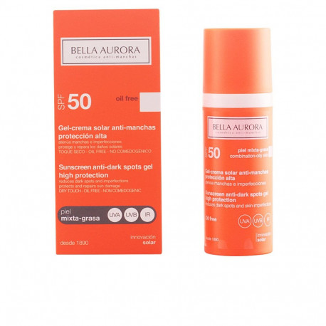 Bella Aurora päikesekaitsegeel Solar pigmendilaiguvastane sega- ja rasvasele nahale SPF50 50ml