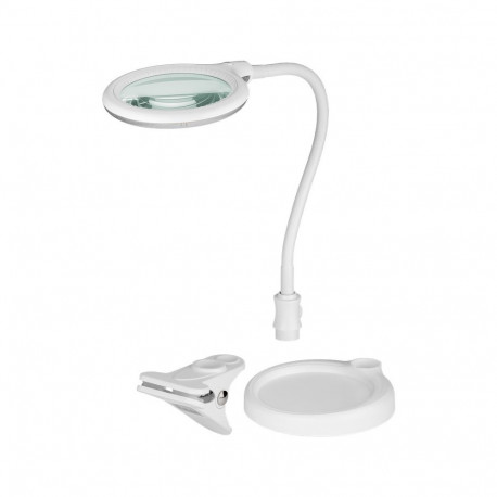 LED Magnifying Lamp with Base and Clamp, 6 W, 480 lm, 100 mm glass lens, 1.75x magnification, white
