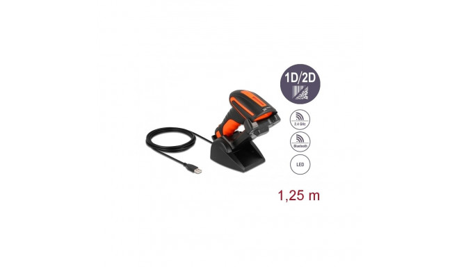 Delock Industrial Barcode Scanner 1D and 2D for 2.4 GHz or Bluetooth with inductive charging station