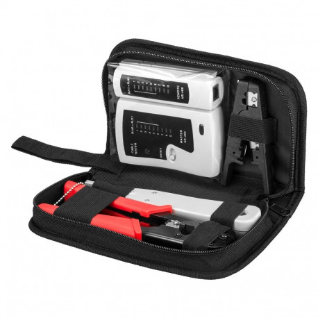 Tööriistakomp.(Kaablitester - RJ11, RJ12, RJ45, ISDN, CAT5, CAT6/ LSA tööriist, kaablikoorija, tangi