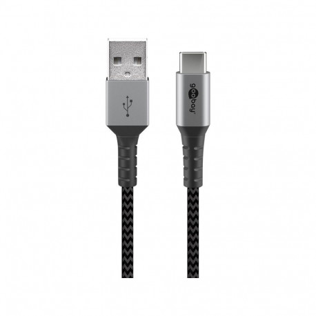 USB-C to USB-A Textile cable with metal plugs (Space grey / silver) 0.5 m