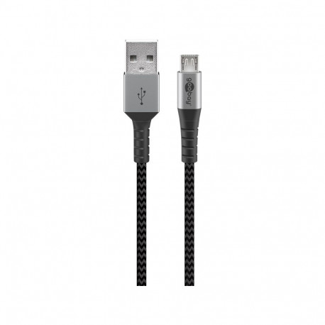 Micro USB to USB-A Textile cable with metal plugs (Space grey / silver) 1 m