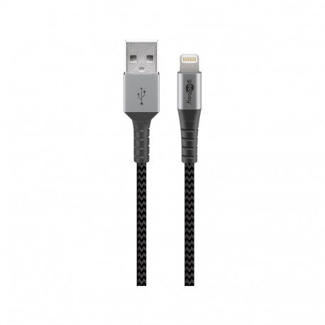 Lightning to USB A Textile cable with metal plugs (Space grey / silver) 2 m