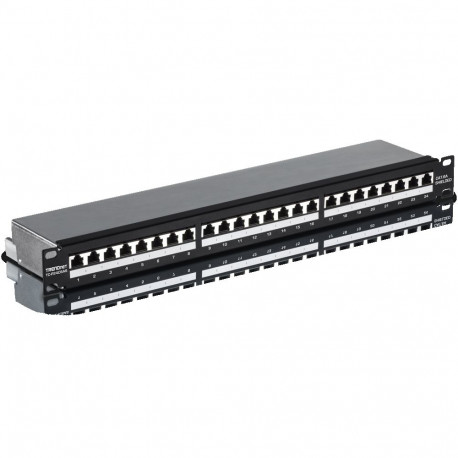 Paneel RJ45 Cat5e/Cat6/Cat6a 24 port varjestatud must