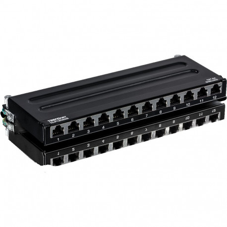 Paneel RJ45 Cat5e/Cat6/Cat6a 12 port varjestatud seinale must