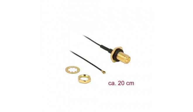 Delock Antenna Cable RP-SMA jack bulkhead to MHF® 4 plug 0.81 20 cm thread length 9 mm splash proof