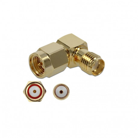 Üleminek SMA pistik - SMA pesa, 10 GHz, kullatud, nurgaga