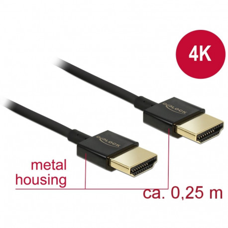 Delock Cable High Speed HDMI with Ethernet - HDMI-A male > HDMI-A male 3D 4K 0.25 m Slim High Qualit