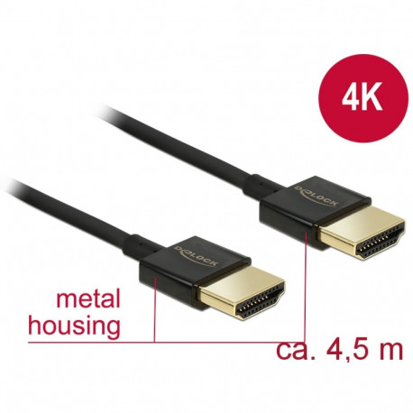 Delock Cable High Speed HDMI with Ethernet - HDMI-A male > HDMI-A male 3D 4K 4.5 m Active Slim High 