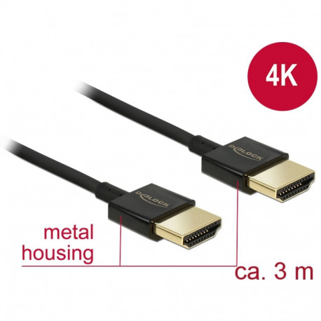 Delock Cable High Speed HDMI with Ethernet - HDMI-A male > HDMI-A male 3D 4K 3 m Slim High Quality
